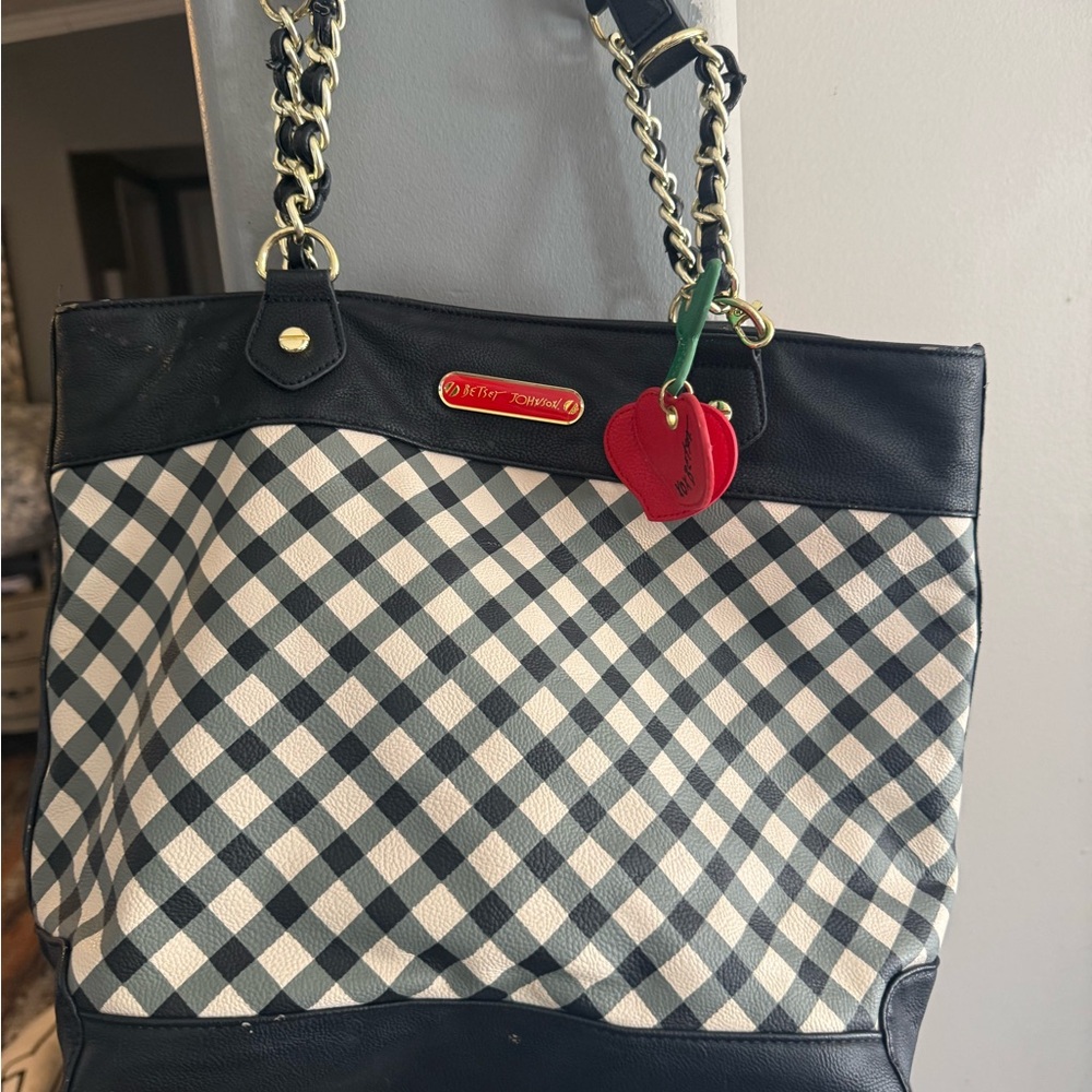 Betsey Johnson Black and White Checkered Shoulder Bag